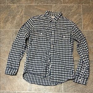 Navy and White Plaid Men's Casual Shirt